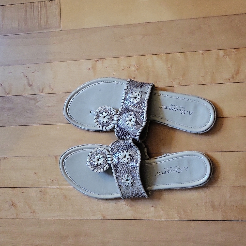 A. Giannetti snakekin style thong sandal, leather.  8M.